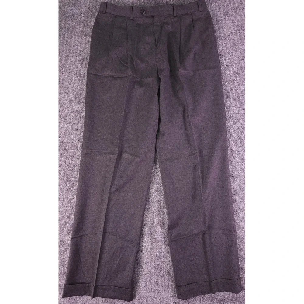 Ralph Lauren 44L 36x32 2pc Pant Suit Charcoal Pleated Cuffed Wool